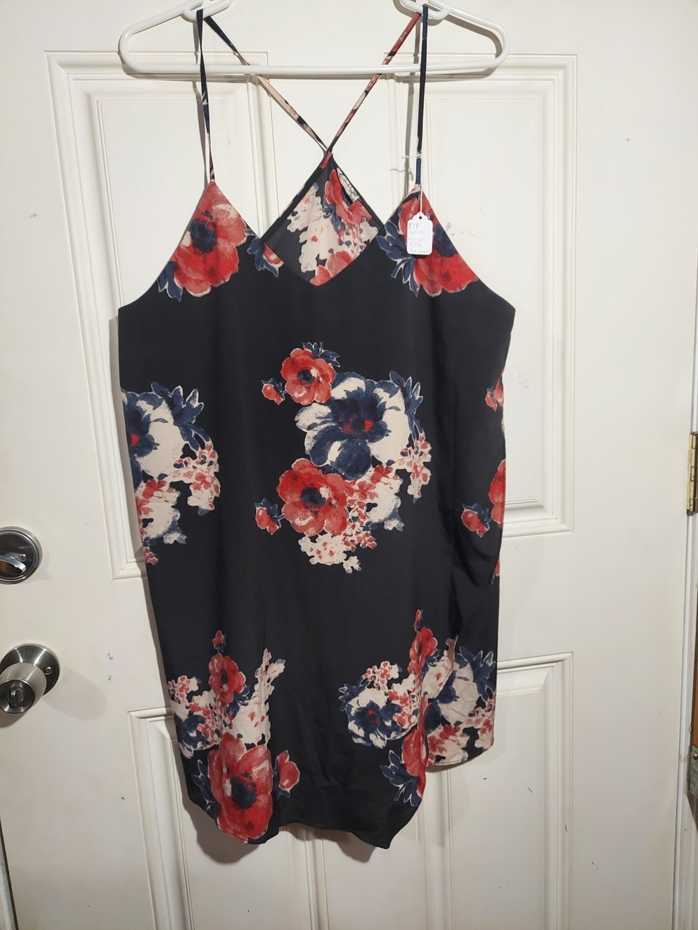 Floral Slip Dress with Red & Navy Blooms